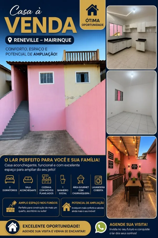 Casa para Venda em Mairinque, Reneville, 2 dormitórios, 1 banheiro, 2 vagas